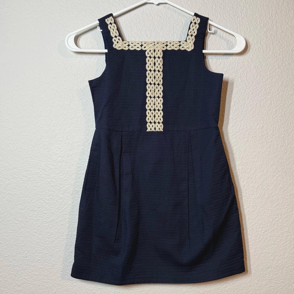 Janie and Jack Jacquard Dress Gold Trim Beach Vacation Dress SZ 6 #24A